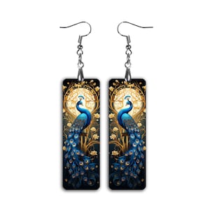 Peacock Earrings, Art Nouveau Dangle Earrings, Elegant Floral Birds Jewelry, Handmade Clip-On Earrings, Vintage Style Gift for Her