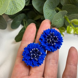 Cornflowers Clip-On Earrings, Blue Flower Earrings, Cute Handmade Polymer Clay Jewelry, Floral Jewelry, Gift for Her