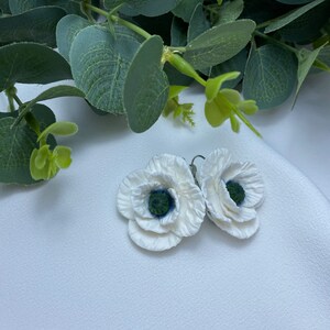 Poppy Earrings White Poppies Earrings White Flowers Clay Earrings White Handmade Earrings Big Poppy Earrings White Floral Jewelry For Her
