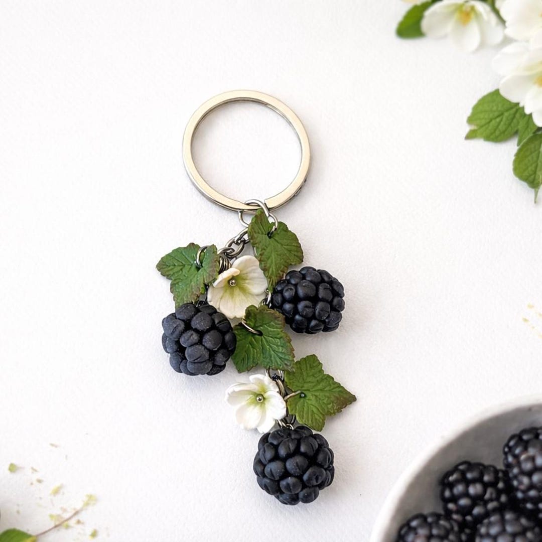 Blackberry Keychain Polymer Clay Berry Bag Charm Botanical Fruit Key ...