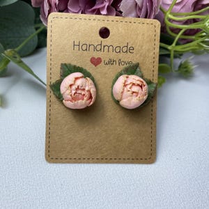 Peony Earrings Small Light Pink Peonies Stud Earrings Peony Clip-on Earrings Flower Studs Handmade Polymer Clay Jewelry Gift Idea For Her