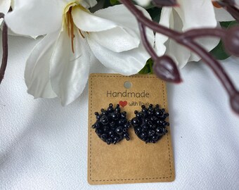 Black Beaded Handmade Stud Earrings