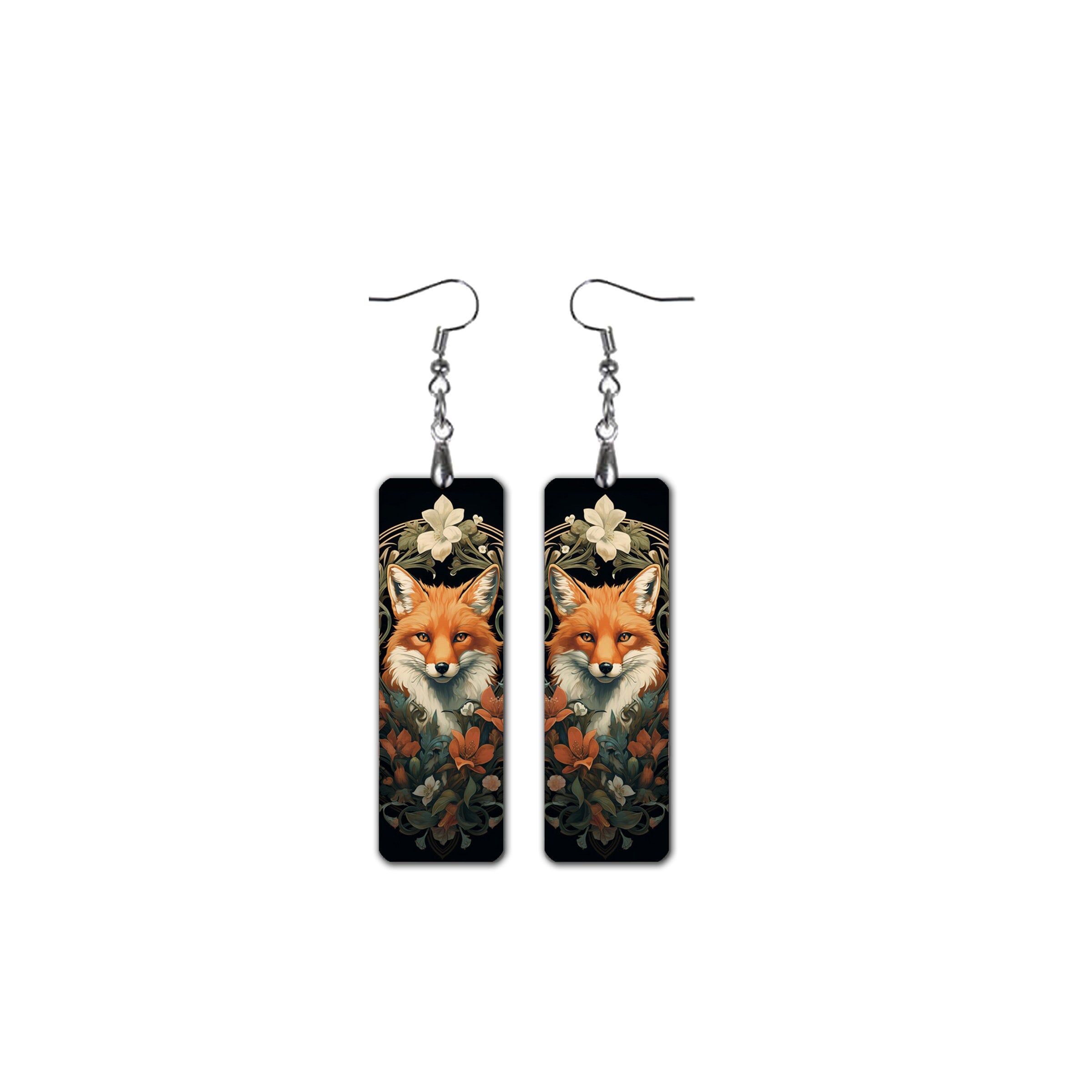 Schattige vos oorbellen, bosdier hangoorbellen, art nouveau vintage sieraden, handgemaakte bloemen clip-on oorbellen, uniek cadeau-idee voor haar