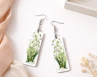 Snowdrops Spring Flower Earrings, White Floral Dangle Earrings, Handmade Clip-On Jewelry Gift for Her, Cute Flower Accessories