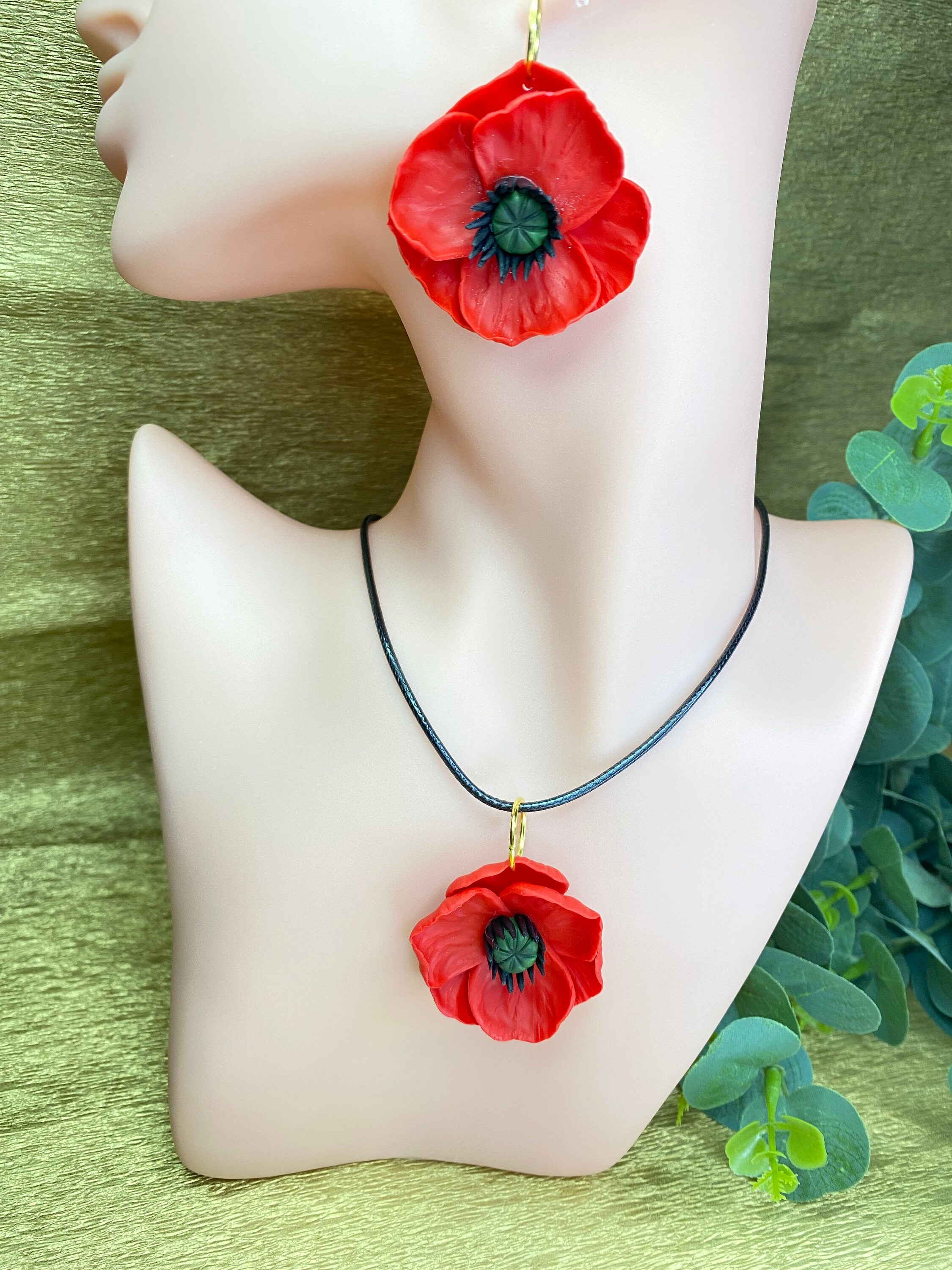 Poppy Necklace Handmade Flower Necklace Red Poppy Necklace Etsy