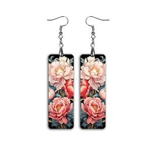 Peony Earrings Pink Floral Jewelry Clip On Lightweight Dangle Earrings Vintage Handmade Gift for Her Botanical Flower Statement Jewelry