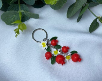 Blooming Pomegranate Keychain Handmade Polymer Clay Accessories Gift Idea For Her