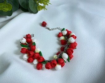 Handgemachte Tulpe Armband Rot Weiße Blume Armband Für Sie