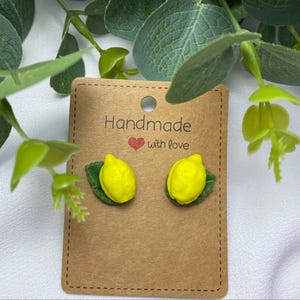 Handmade Lemon Stud Earrings, Citrus Fruit Jewelry, Garden Clip-on Earrings, Cute Botanical Yellow Lemon Earrings, Unique Gift for Her