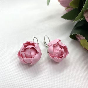 Pink Peony Earrings, Handmade Flower Earrings, Polymer Clay Jewelry, Floral Earrings, Cute Peony Jewelry, Gift for Her