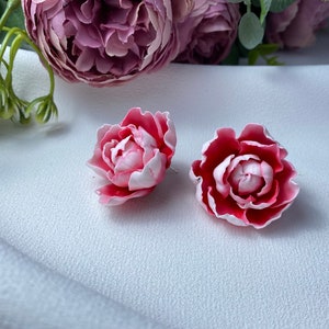 Peonies Earrings Big Flower Earrings Large Peony Lightweight Handmade Earrings Polymer Clay White Red Pink Peonies Jewelry Gift Idea For Her