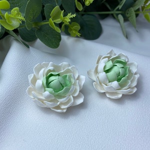 White Dahlia Statement Earrings, Handmade Floral Polymer Clay Earrings, Elegant Wedding Jewelry, Unique Gift for Her