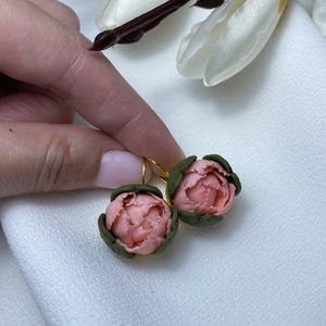Powder Peony Earrings, Flower Earrings, Handmade Polymer Clay Jewelry, Pink Peony Earrings, Floral Dangle Earrings, Cute Gift For Her