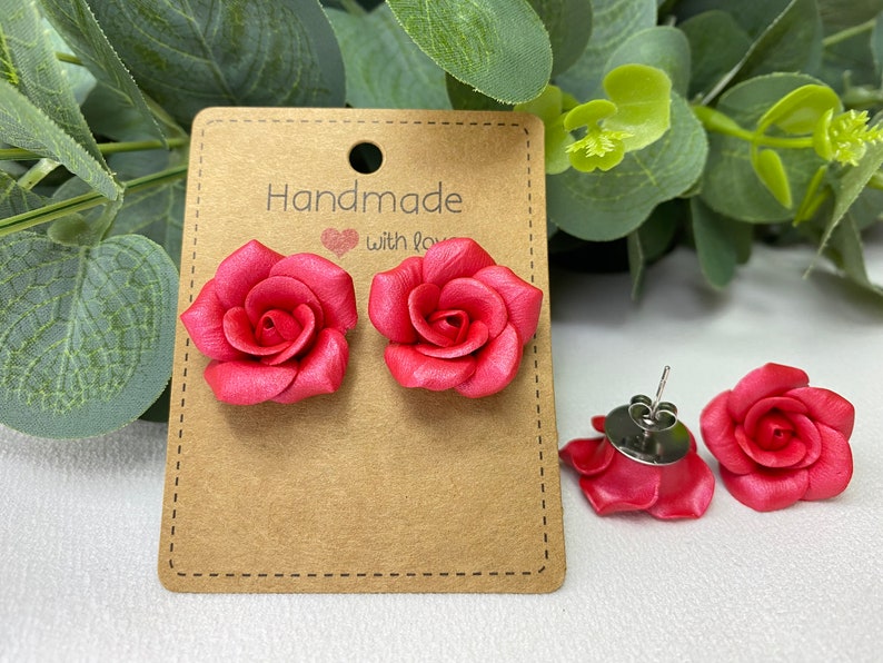 Rose Stud Earrings Red Realistic Roses Earrings Small Roses Etsy