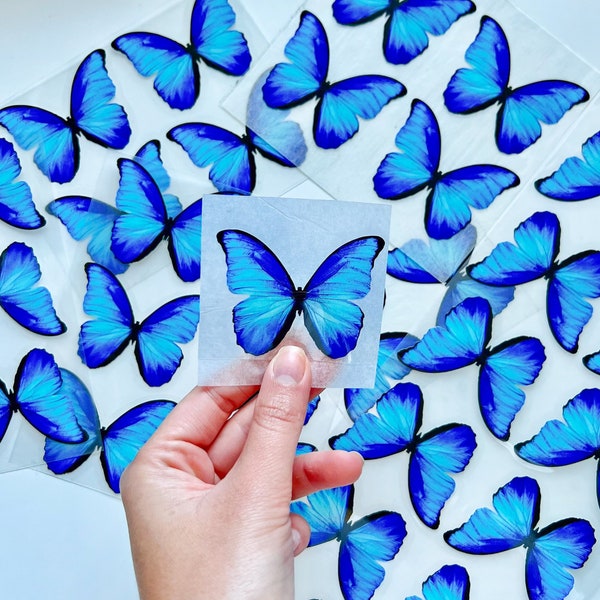 Blue Butterfly Iron On Stickers Patches, Blue Butterfly Heat Transfers Vinyl HTV for Sneaker Shoe Customisation *FREE UK Shipping!*