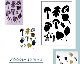 Woodland Walk Stencils - Plantillas de pintura Mylar reutilizables para arte de medios mixtos, impresión Gelli, pintura acrílica, A5 A4, ¡ENVÍO GRATIS EN EL REINO UNIDO!