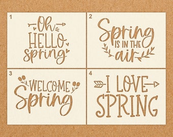 Welcome Spring Quote Stencils - Reusable Mylar Painting Stencils for Wall Art, Home Decor, Arts & Crafts, Easter, Flowers, A6 A5 A4 A3 A2