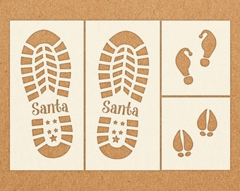 Santa Boot Footprint Stencil, Elf Footprints Stencil, Reindeer Footprints Stencil - Reusable Mylar Stencil, Christmas, Santa Claus Stencils