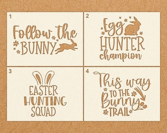 Easter Bunny Egg Hunt Stencils - Reusable Mylar Painting Stencils for Wall Art, Home Decor, Arts & Crafts, Card Making. A6 A5 A4 A3 A2
