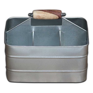 Metal Caddy Organizer Multi Purpose Caarrier Vegetable Garden Trug Farmhouse Cleaning Products With Wood Handle Tin