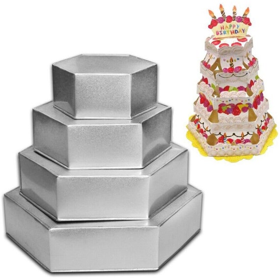 4 Tier Hexagon Multilayer Birthday Wedding Anniversary Cake Tins 6,8,10,12  3 Deep 