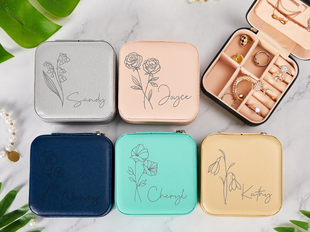 Engraved Jewelry Box Personalized,leather Jewelry Travel Case,wedding Gift,christmas Gifts,birth