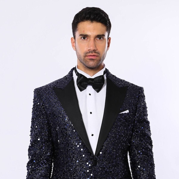 Navy Sequin Jacket Etsy