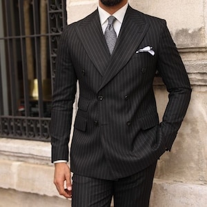 Classic Black Stripe Double Breasted Suit - Etsy