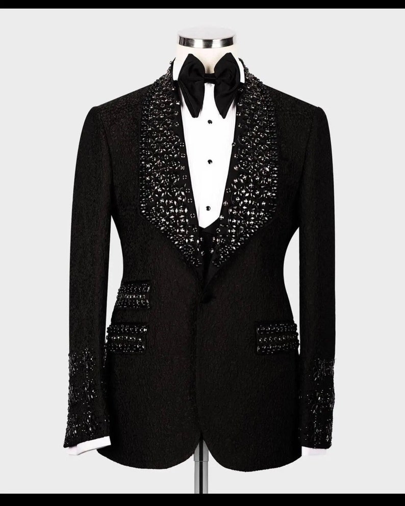 Black Crystal Embroidered Wedding Tuxedo for Men - Etsy