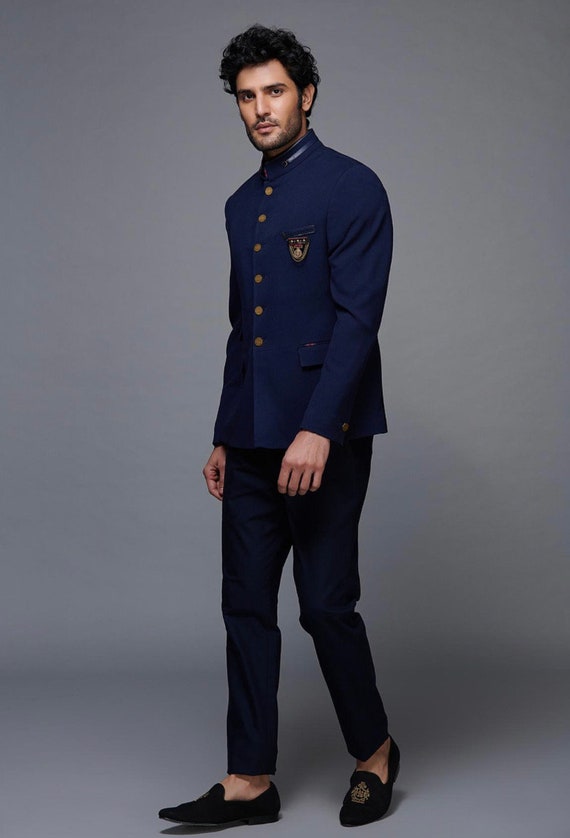 Buy Blue Micro-Velvet Jodhpuri Suit | Manav Ethnic