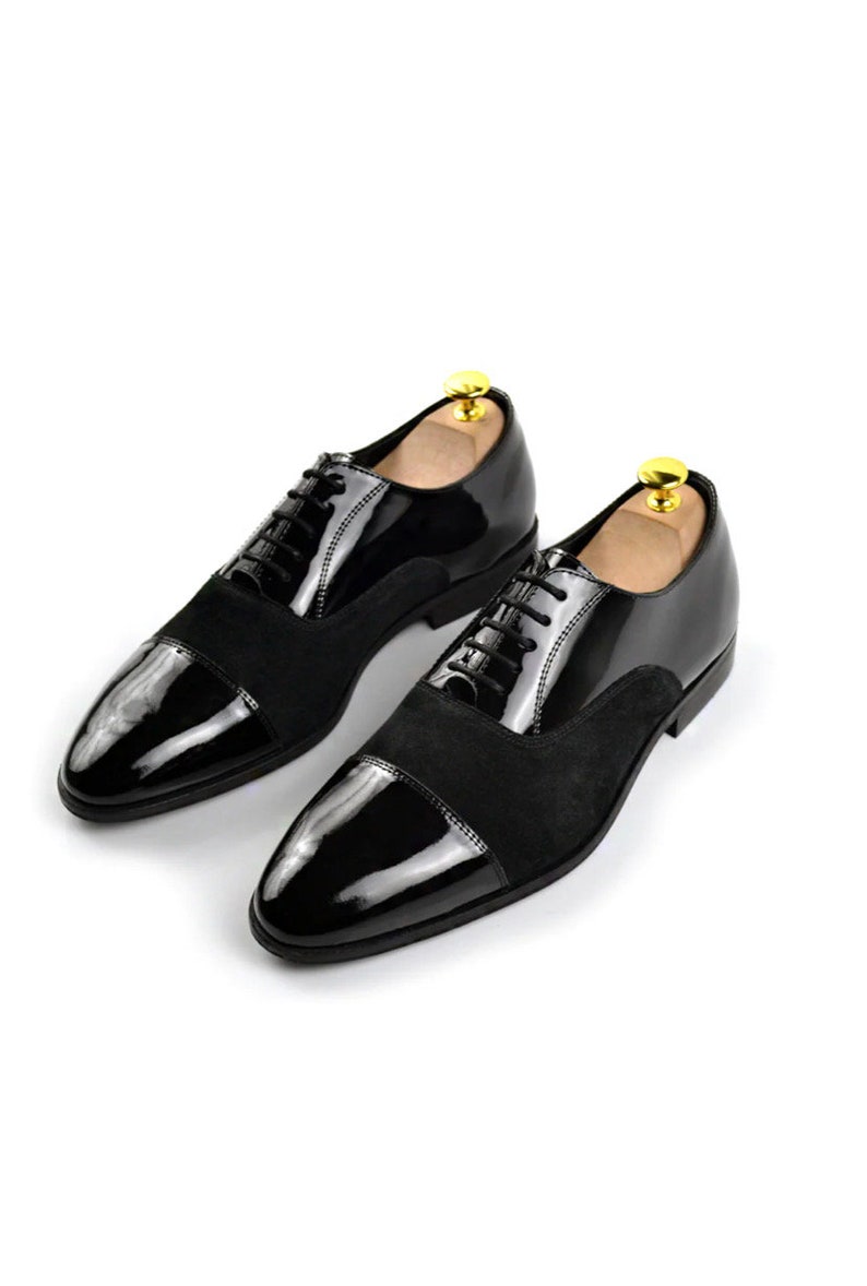 Black Patent Leather Cap Toe Dress Shoes for Wedding, Prom Shoes, Blake ...
