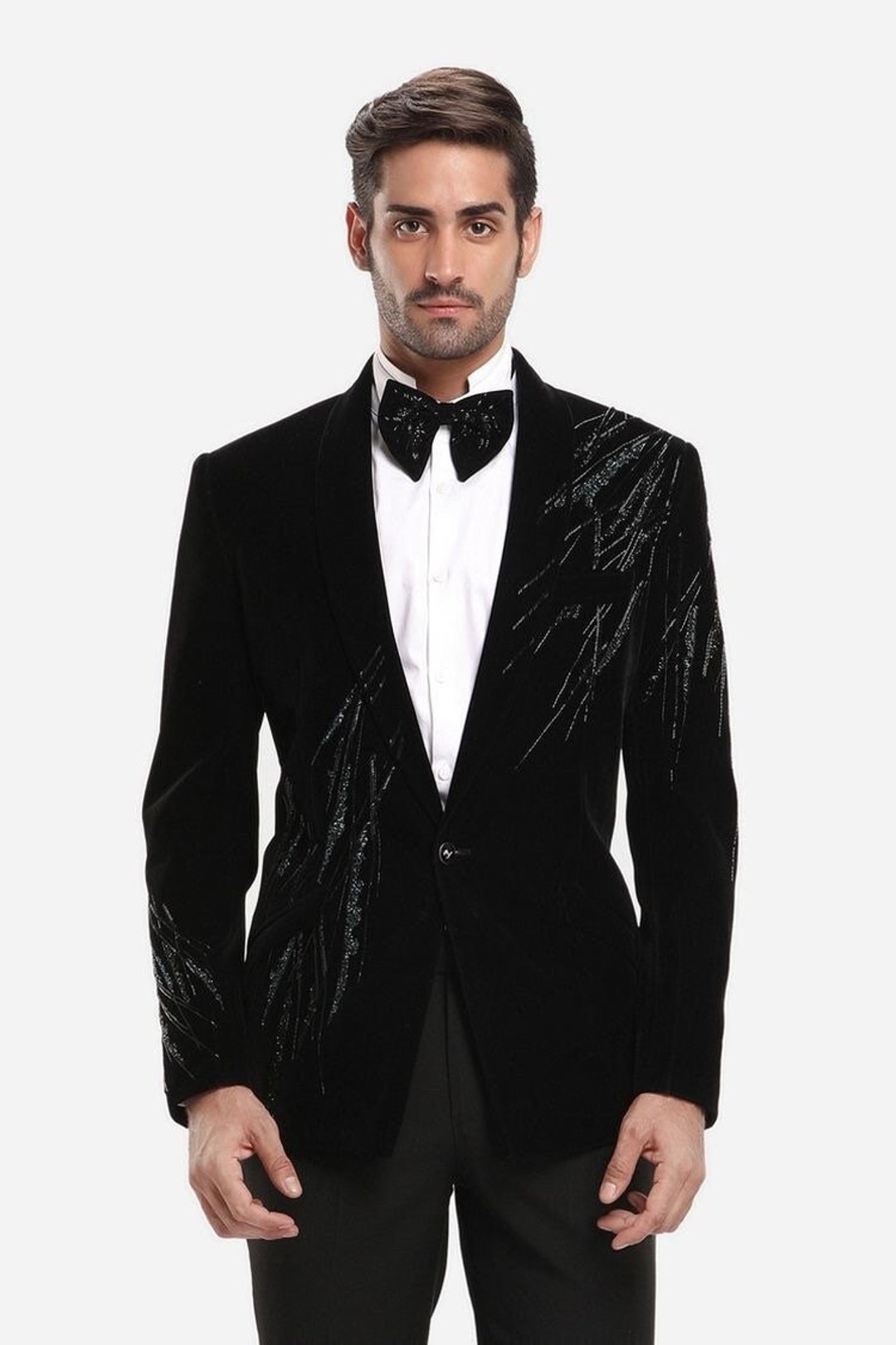 Black Embroidered Tuxedo Jacket Etsy