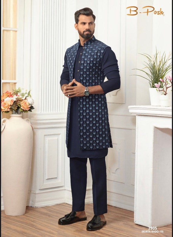 Blue kurta jacket sale