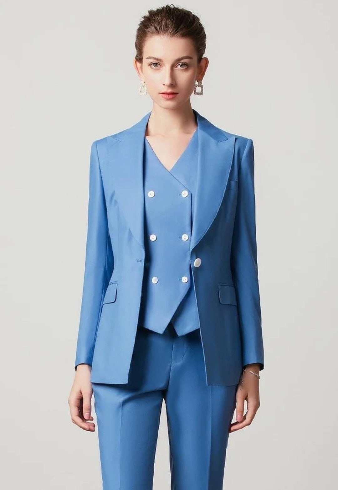 Blue Women Three Piece Suit, Blue 3 Piece Suit for Women, Formal Suit