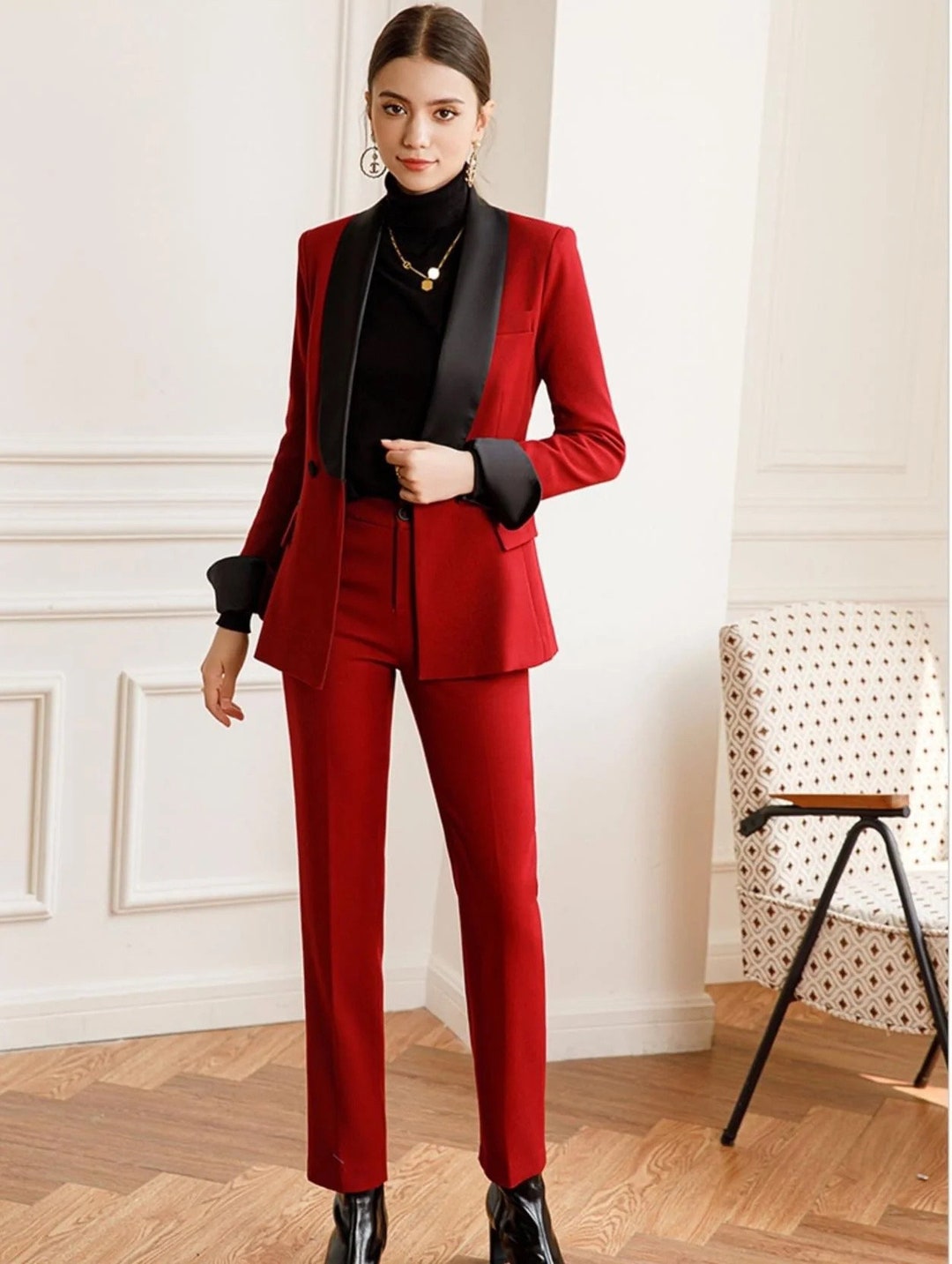 Red and Black Tuxedo for Women, Gala Night Pant Suit for Women, Prom ...