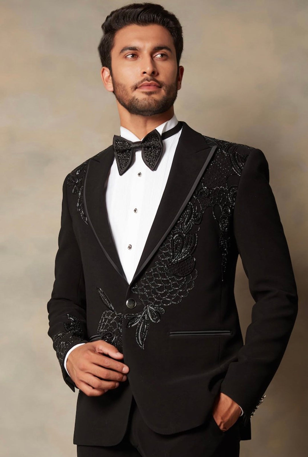 Men's Black Tuxedo | Groomsmen Wedding Suit | Modern Slim Fit