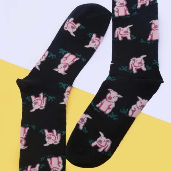 Cute Pig socks, novelty socks, pink pigs, black socks, unisex socks, free uk shipping