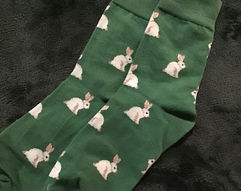 Rabbit Novelty socks, rabbit accessories, green socks, ladies socks, Green rabbit Socks, Clothing, Animal Socks, free shipping