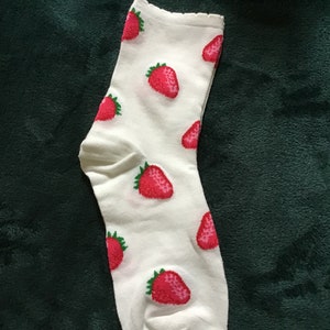 Strawberry socks, strawberry accessories, novelty  socks, Fruit socks, Strawberries, Ankle Socks, Clothing, White Socks, novelty socks