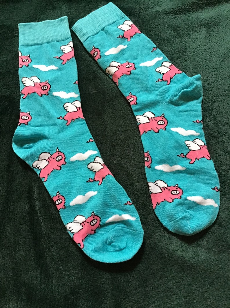 Cute Pig Socks, Novelty Socks, Pink Pigs, Blue Socks, Adult Unisex