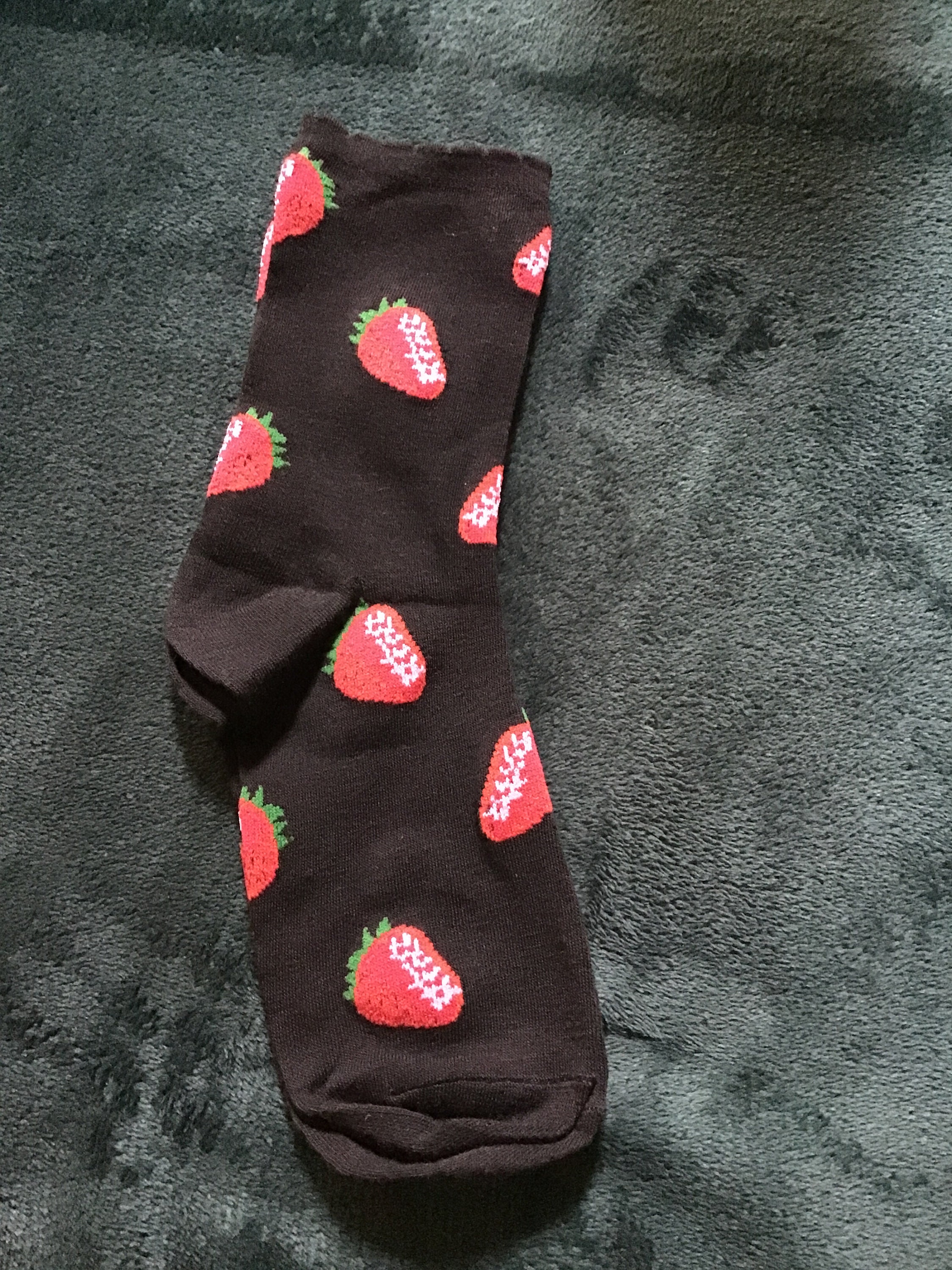 Strawberry socks, strawberry accessories, novelty  socks, Fruit socks, Strawberries, Ankle Socks, Clothing, Black Socks, novelty socks