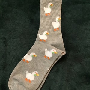 Duck socks, duck accessories, novelty  socks, Animal socks, white ducks, crew Socks, Clothing, grey Socks, free shipping, cute ducks