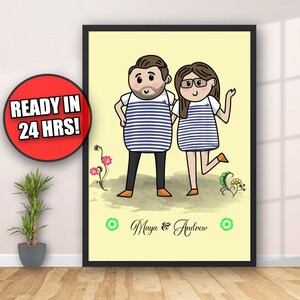 Personalised Family Portrait From Photo, Cartoon Portrait, Family Portrait with Pets, Gift For Family, Couple Portrait, Wall Art Décor Print