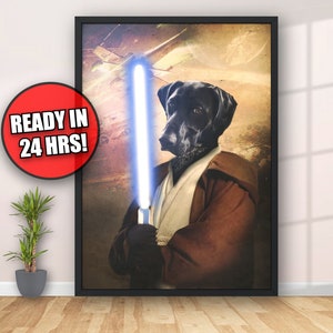 Cartel de mascotas de Obi Wan Kenobi, retrato de perro personalizado, arte del perro, impresión divertida del perro, ilustración del perro, regalo del amante del perro, regalo de Navidad