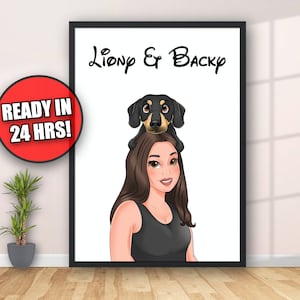 Custom Pet & Owner Portrait, Personalised Pet Portrait, Cartoon Pet Portrait, Portrait from Photo, Pet Illustration, Dog Lover Gift