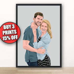 Custom Couple Portrait from Photo, Personalised Couple Illustration, Couple Print, Family Portrait, Wife Anniversary Gift, Couple Gift