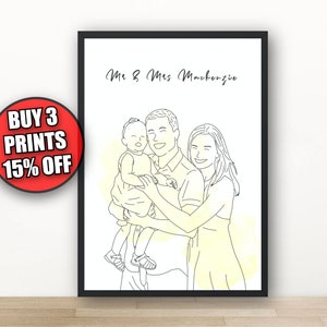 Custom Line Art Portrait, Couple Portrait, Personalised Family Portrait, Minimalist One Line Portrait, Best Friend Portrait, Wedding Gift