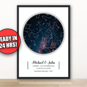 Impression personnalisée de carte d’étoile, impression de ciel nocturne, carte d’étoile personnalisée, impression de carte de constellation, art d’astronomie, cadeau de mariage, cadeau d’anniversaire