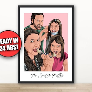 Custom Family Portrait Illustration, Fathers Day Gift, Personalised Family Picture, Family Reunion, Custom Digital Art, Custom Portrait