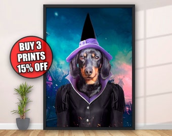 Custom Scary Portrait - Dog the Witch Portrait - Custom Dog Portrait - Scary Dog Portrait - Dog Costume Portrait - Dog Halloween Gifts